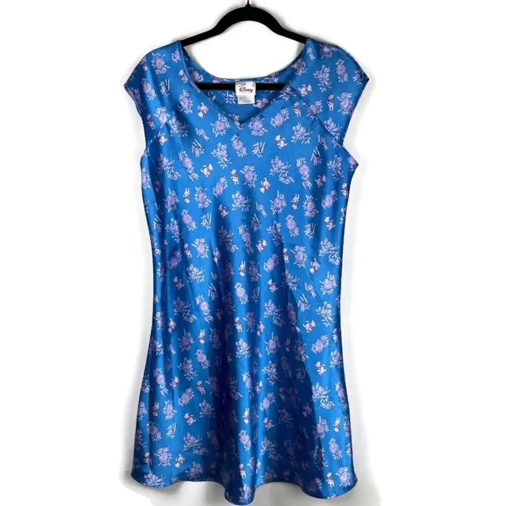 DISNEY STORE Wmns Winnie the Pooh Satin Short Sleeve Short Nightgown Blue Size M - Picture 1 of 6